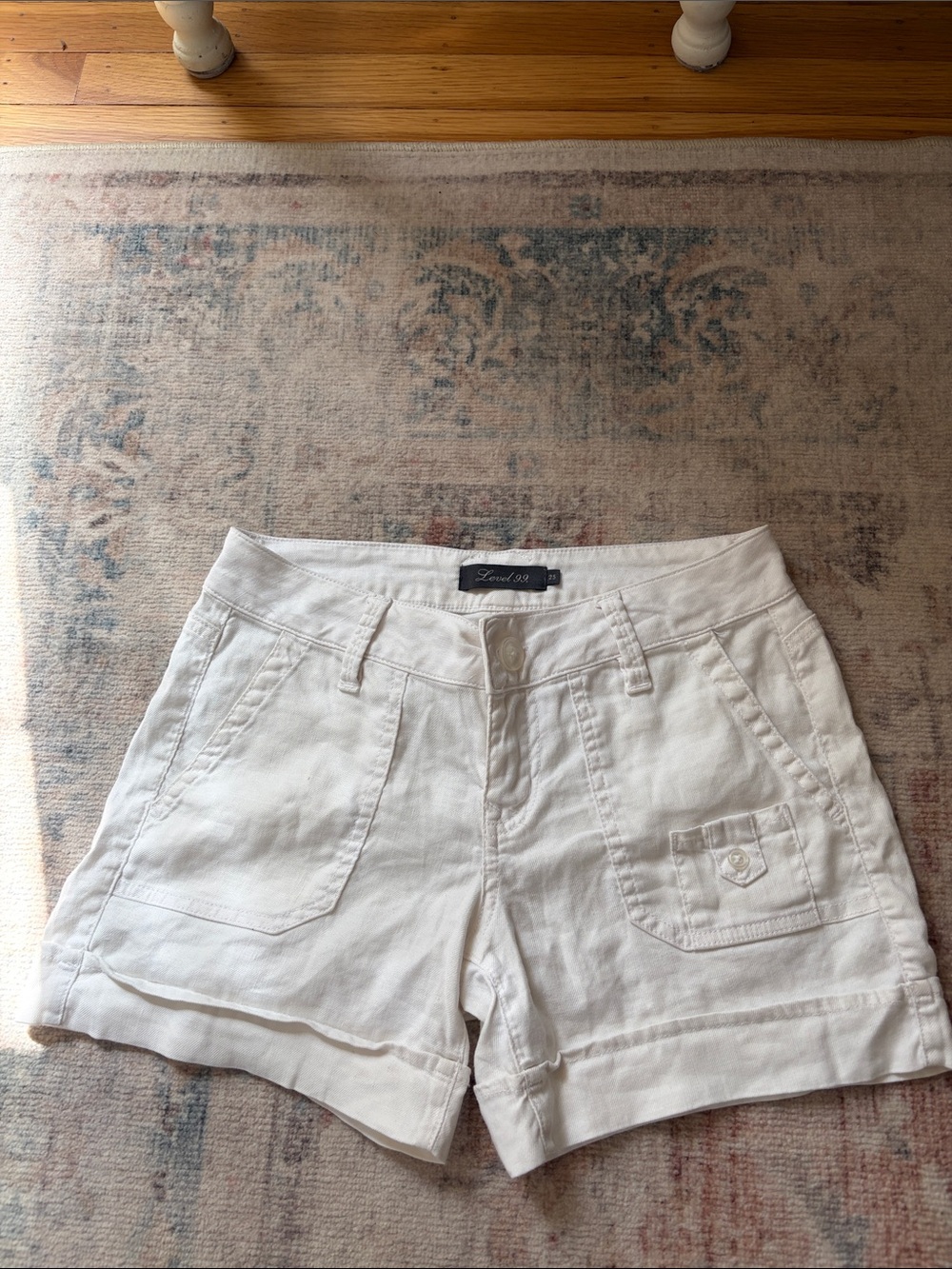 Level 99 White Women's Utility Linen Shorts Light Linen Blend